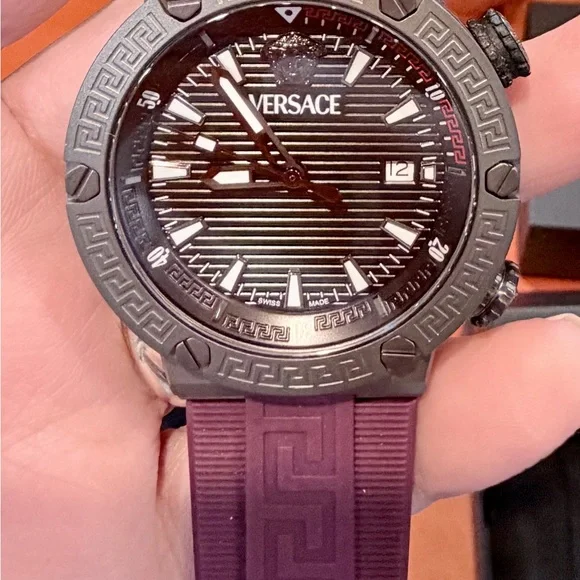 Versace Silver Watch with Rich Purple Band